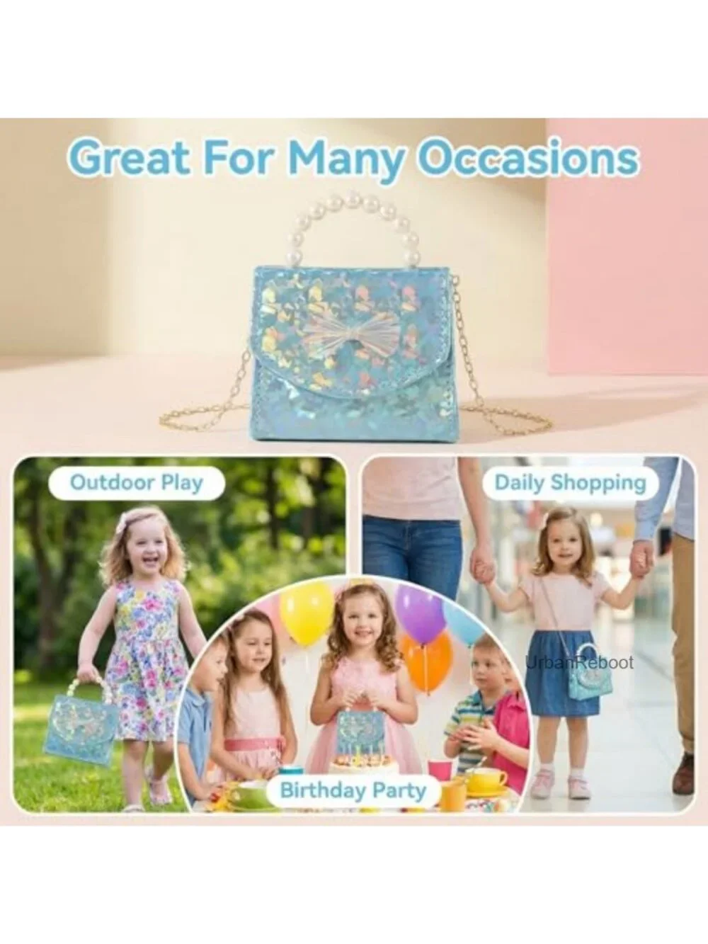 Girls Mini Purse PU Leather Pearl Handle Crossbody Bag Kids Handbag